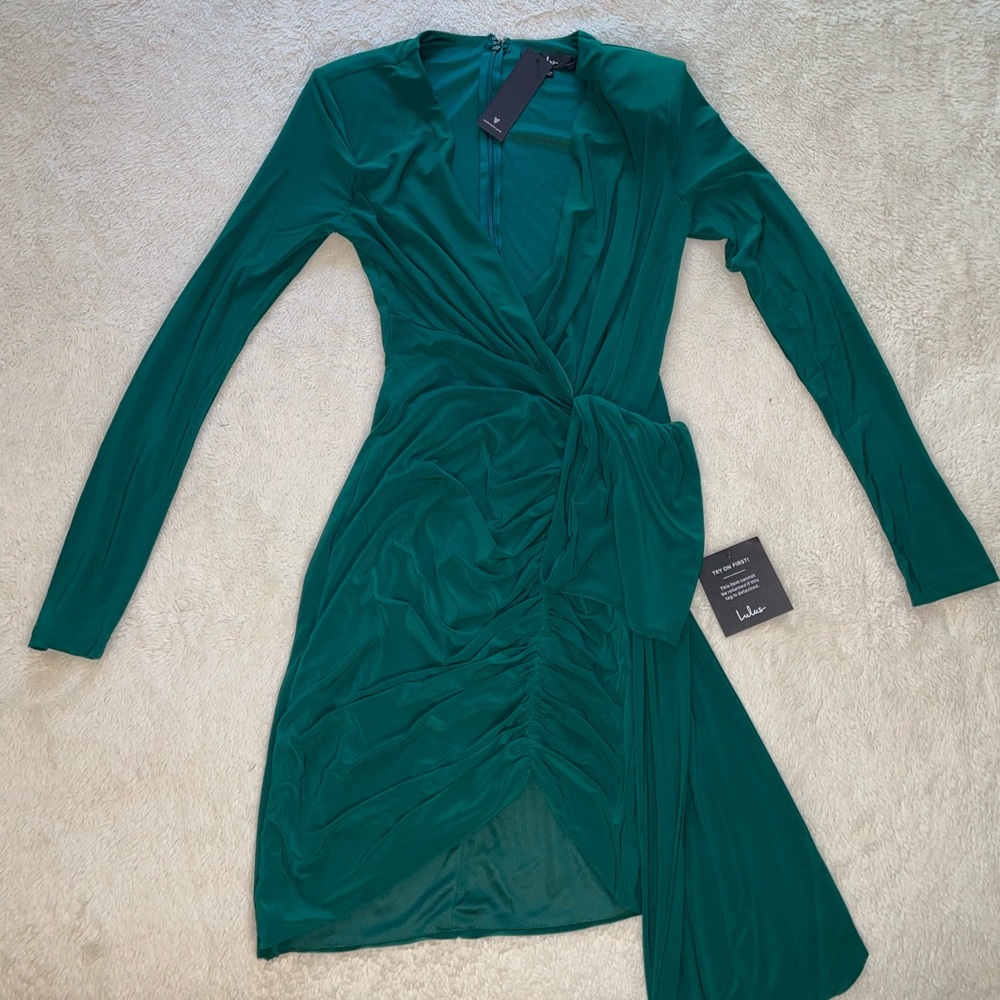 Lulus Marlay Emerald Green Ruched Long‎ Sleeve Bodycon Dress - Picture 2 of 11